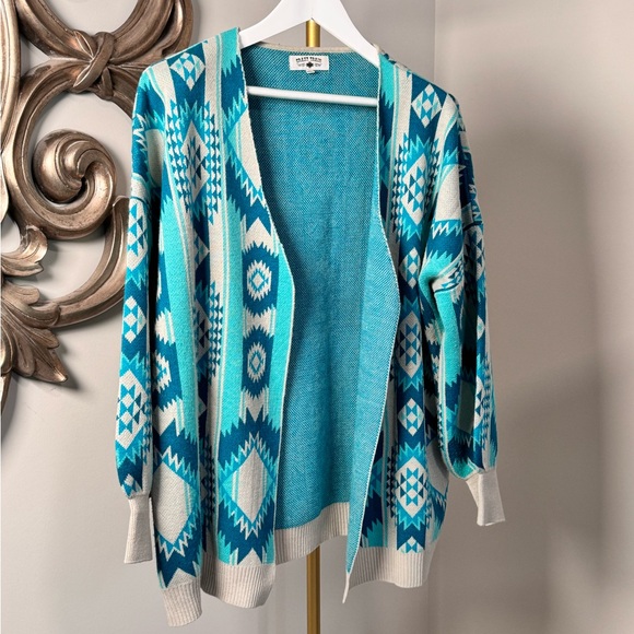 Crazy Train Sweaters - Crazy Train Aztec Southwest Blue Grey Women's Cardigan Sweater Sz XXL